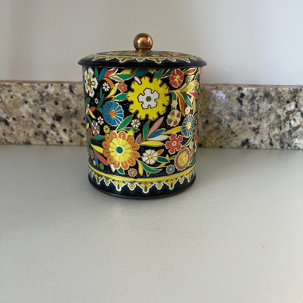 Daher floral embossed metal tin canister